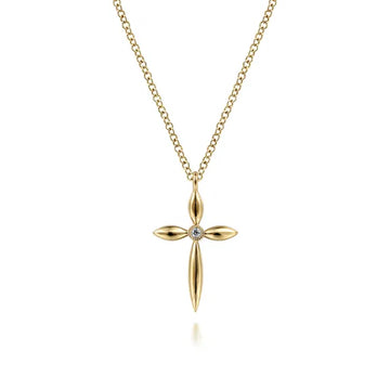 GABRIEL & CO- 14K Yellow Gold Diamond Cross Pendant Necklace D.01TW